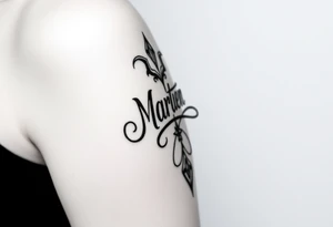 Martinez tribal lettering ,shoulder dropping down to arm tattoo idea