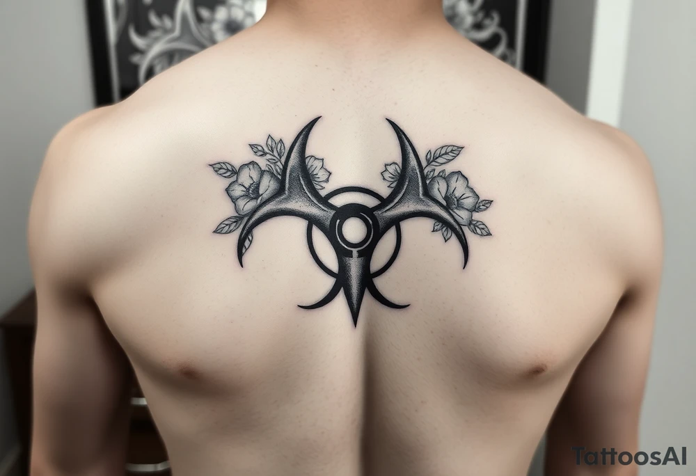 floral biohazard symbol in old school style black ink.
tattoo places on stomach tattoo idea