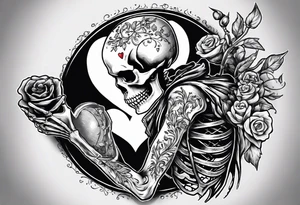 depressed skeleton holding his heart in his hand with a knife through the heart tattoo idea