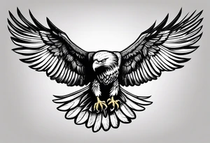 An eagle flying with wings out, legs tucked underneath him with the words "LOVE IN FULL" tattoo idea