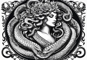 medusa, snakes, words, SA. tattoo idea