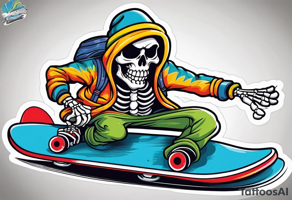 American traditional skeleton with new school snowboard doing a 360 tattoo idea