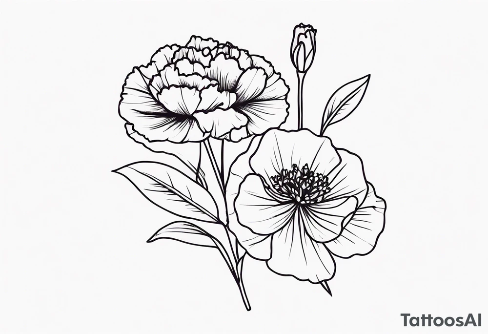 Violet and carnation flowers tattoo idea