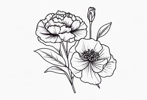 Violet and carnation flowers tattoo idea