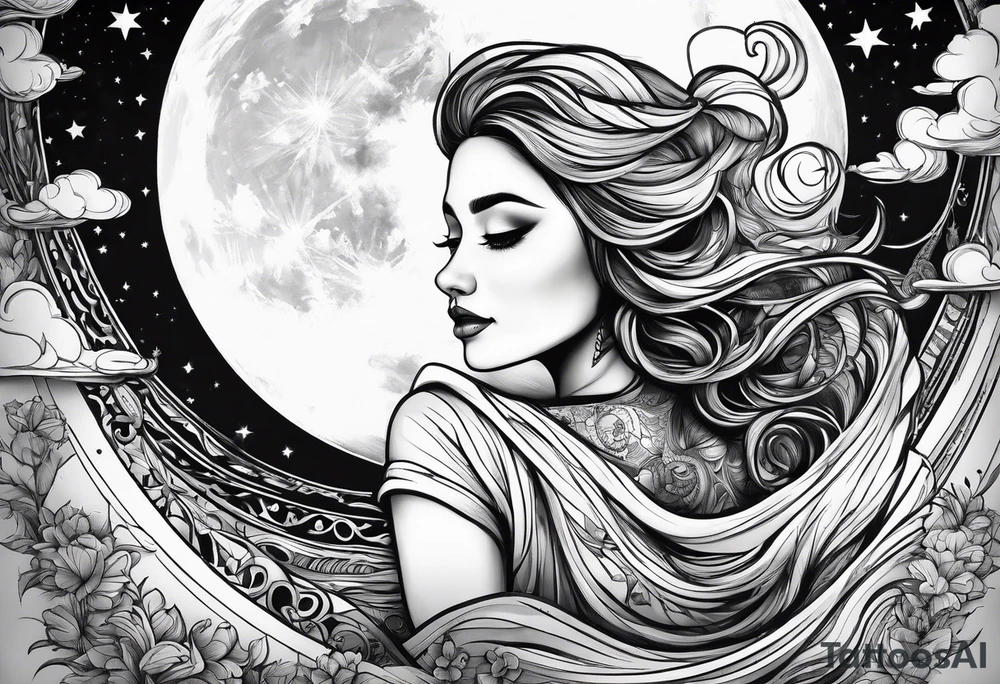girl sitting on the moon watching the world tattoo idea