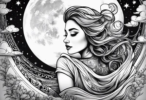 girl sitting on the moon watching the world tattoo idea