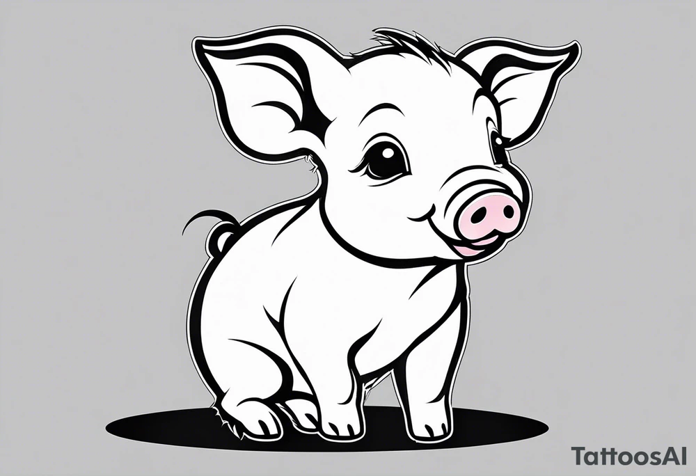 very cute happy piglet with small ears.
outline only.
black and white only.
only show the piglet. no extra lines or decoration.
no black shading.
draw only with very thin lines (1px)

should look like a tattoo that will only take 2 minutes to draw tattoo idea