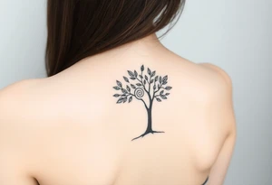 A tree with fee leaves, with a spiral line coming from the center of the tree and moving outward tattoo idea