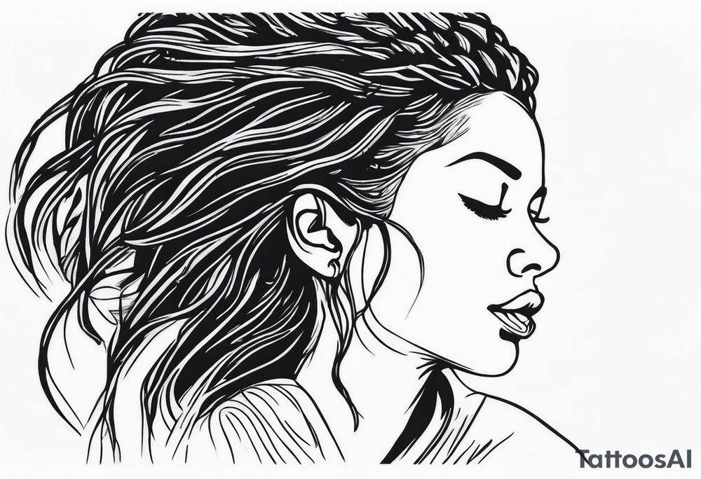 Draw a women head with real dread locks flying in the air tattoo idea