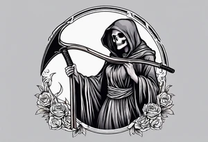 A feminine grim reaper holding a scythe tattoo idea