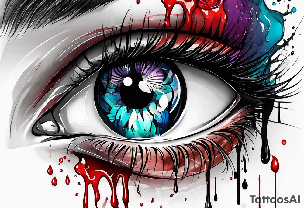 Bleeding tear flows from eye tattoo design tattoo idea