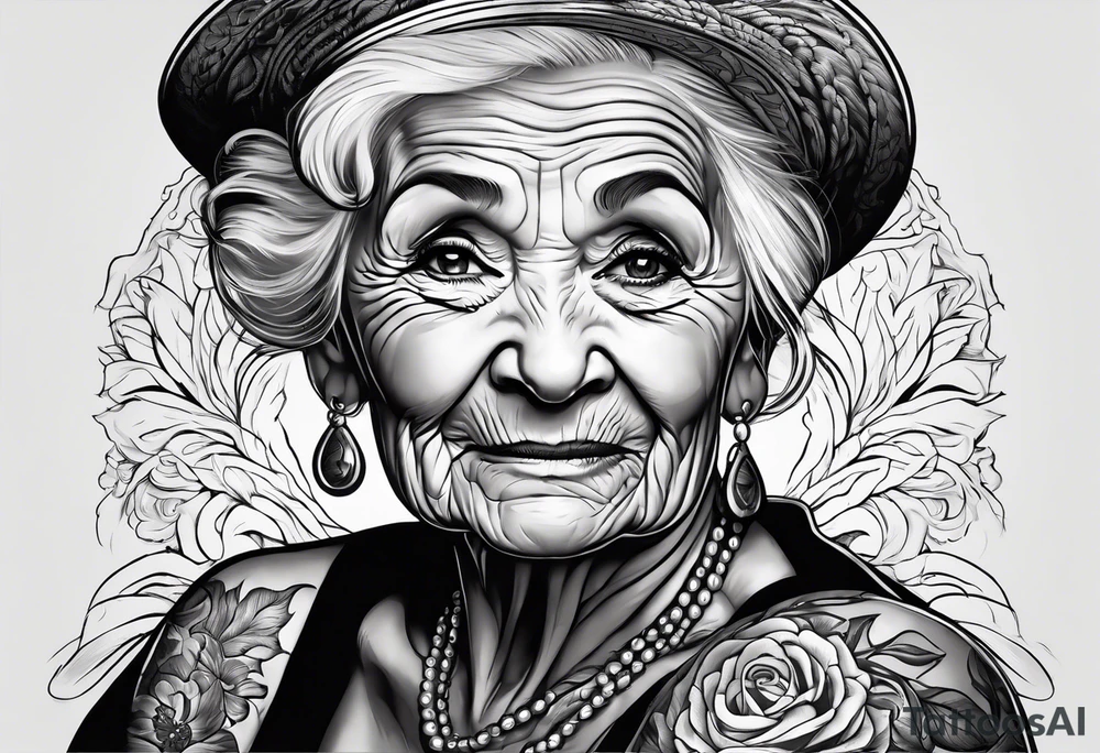 Muscular old lady posing. tattoo idea