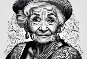 Muscular old lady posing. tattoo idea
