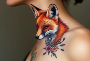adult fox with jewelry smelling wild flowers tattoo idea