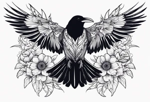 Fantasy raven with flowers tattoo idea