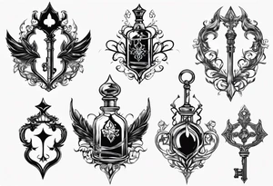 Kingdom hearts key blade in a Felix felicis potion bottle tattoo idea