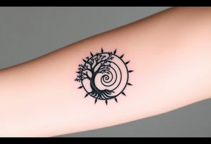 Tree inside of a spiral Fibonacci spiral sun tattoo idea