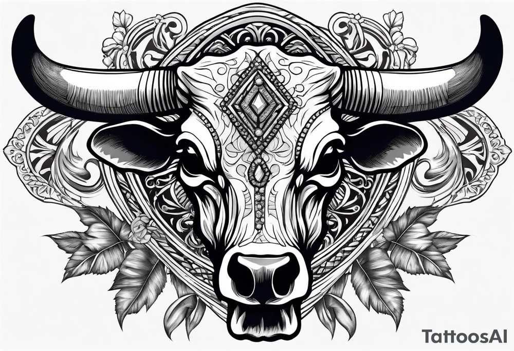 Cow skull with diamond back rattle snack coiled in it ready to strike tattoo idea
