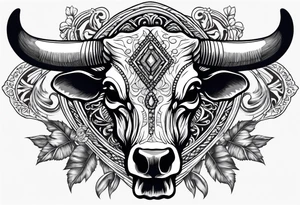 Cow skull with diamond back rattle snack coiled in it ready to strike tattoo idea