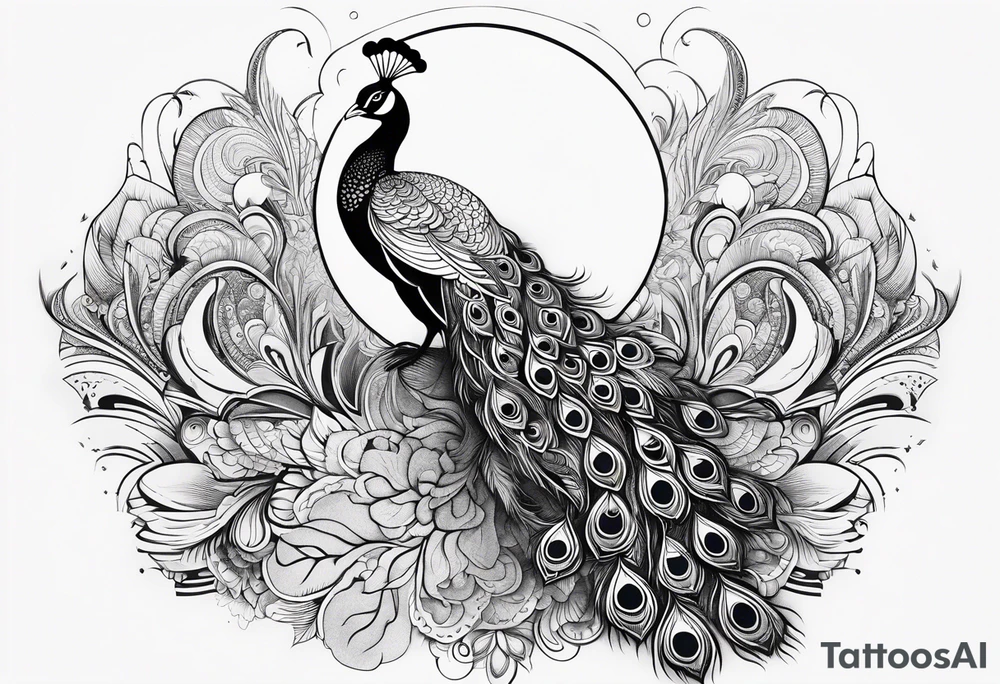 beautiful peacock with moon tattoo idea