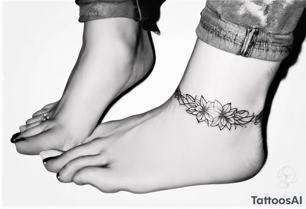 Ankle bracelet tattoo with feminine style and larger in the centre. Show on ankle tattoo idea
