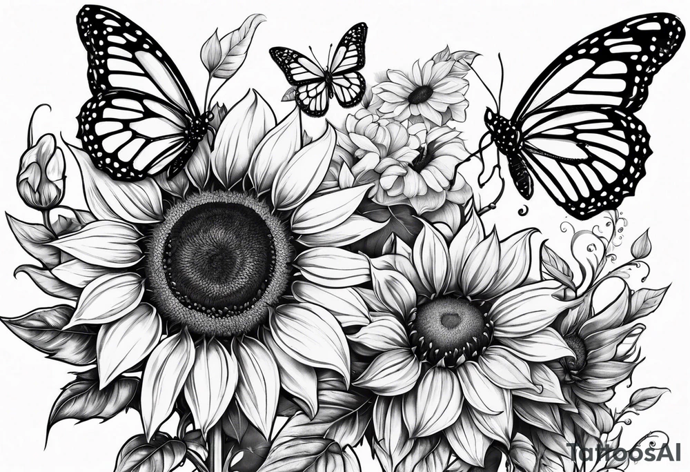 sunflowers with butterflies tattoo idea