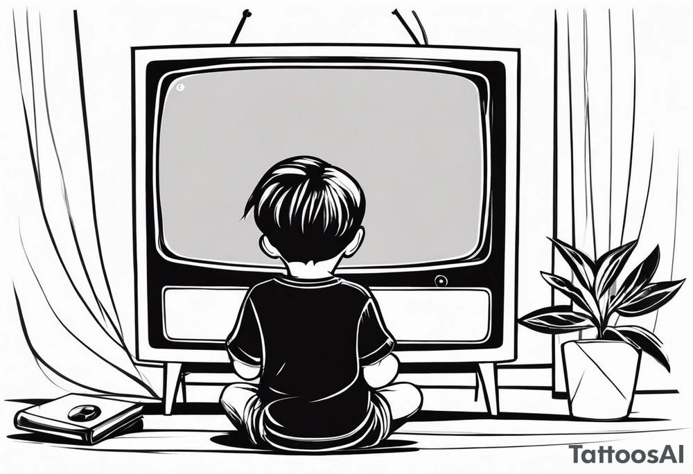 child sit in front of a tv tattoo idea