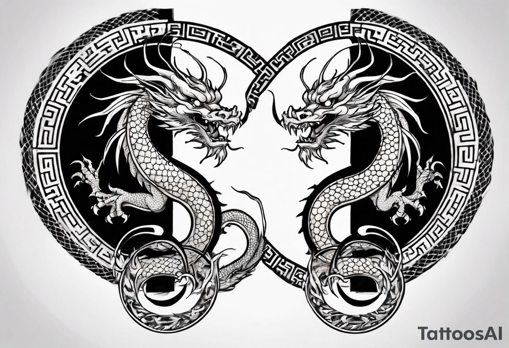 Chinese dragon in a circular shape with "02.03" written on its skin tattoo idea