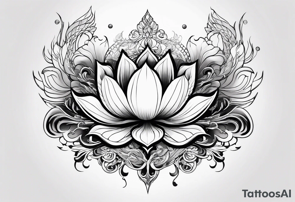 one tattoo that combines lotus flower, phoenix and helix tattoo idea