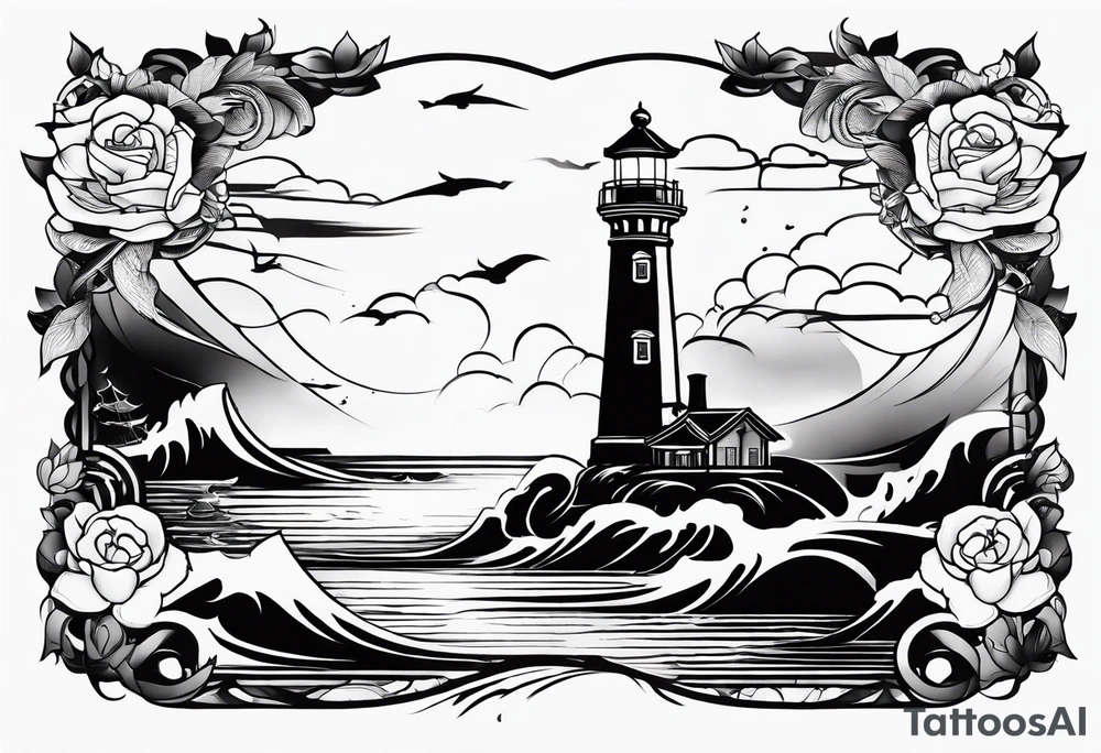 Traditional tattoo flash, stencil, lighthouse tattoo idea Traditional tattoo flash, stencil, lighthouse tattoo idea