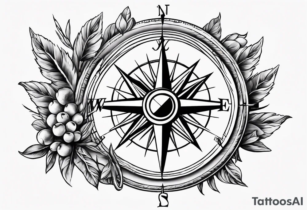 A compass with an narrow Olive wreathe wrapped around it tattoo idea