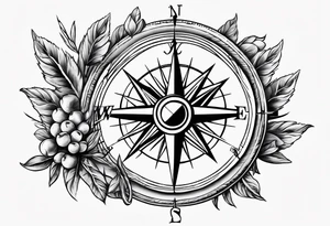 A compass with an narrow Olive wreathe wrapped around it tattoo idea