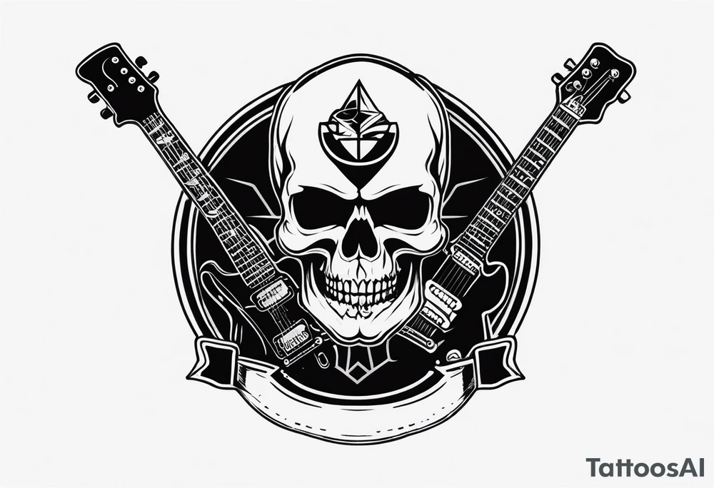 Rock and roll logo with a skull and an electric 
guitar tattoo idea