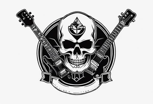 Rock and roll logo with a skull and an electric 
guitar tattoo idea
