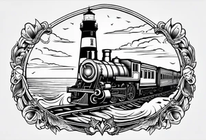 Hatteras island, lighthouse, and train tattoo idea