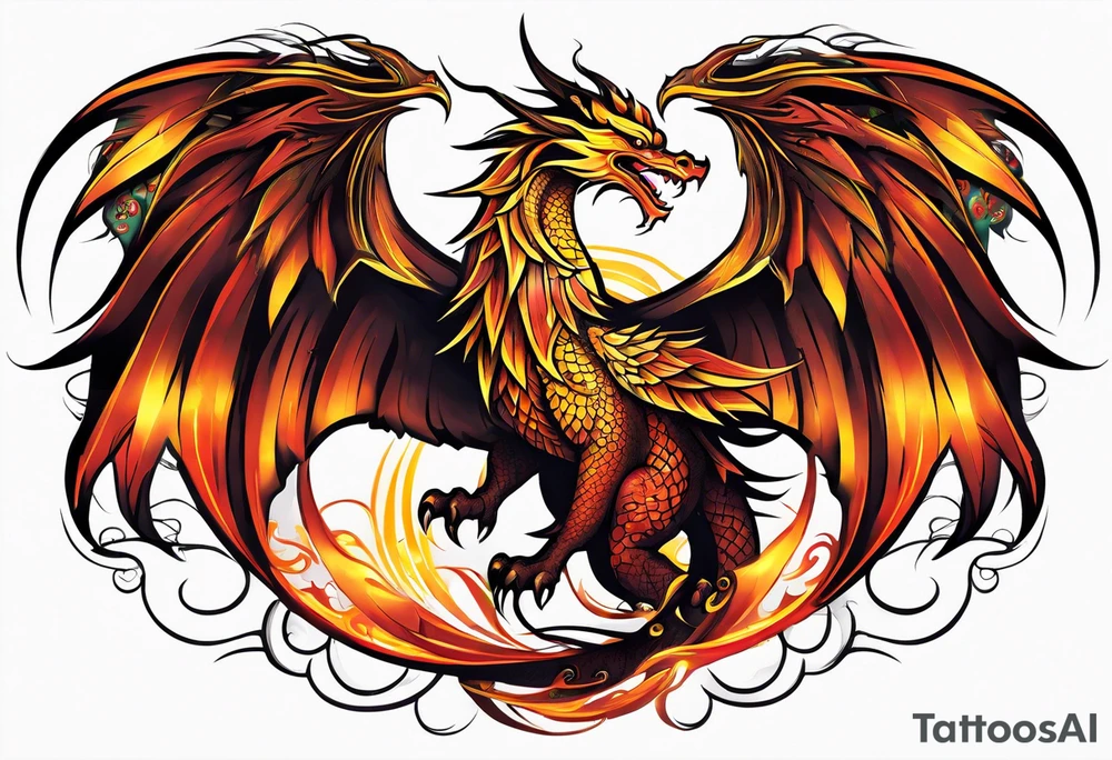 majestic  dragon and phoenix tattoo tattoo idea