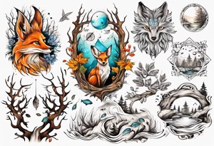 sonne, eule  wald, fuchs 
baum, sapere aude, Wasser, fisch tattoo idea