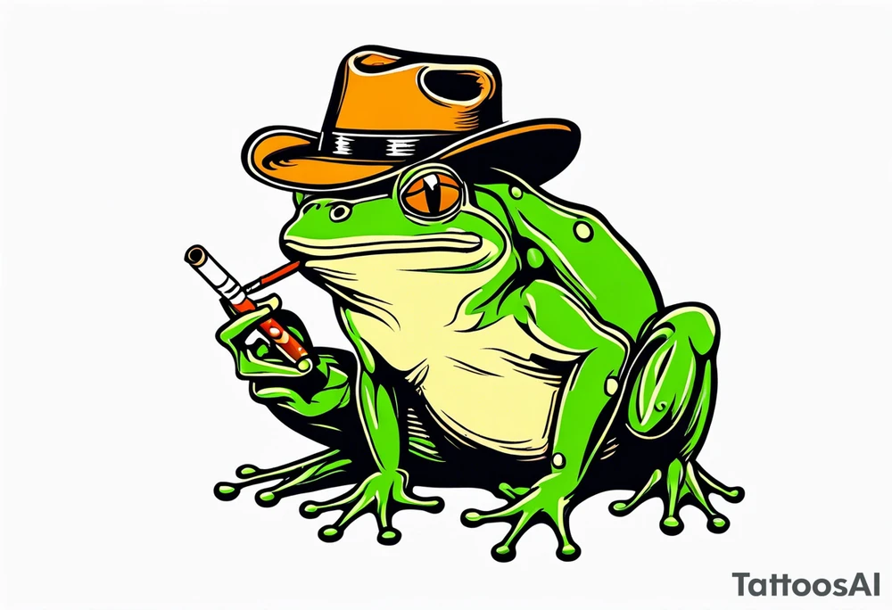 frog smoking a cigarette with a cowboy hat on tattoo idea