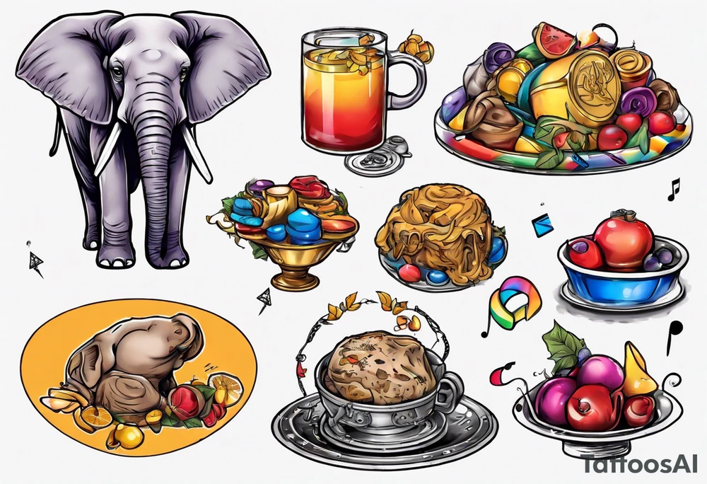 Libra, Massachusetts, elephant, pride colors, music, food tattoo idea