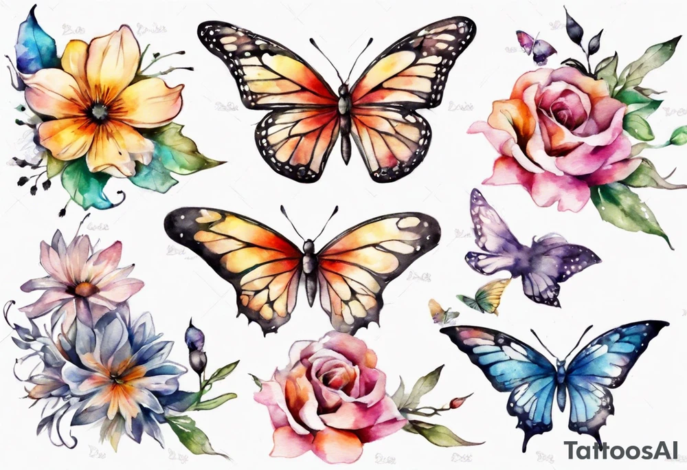 flowers, butterflies, birds, sunshine tattoo idea