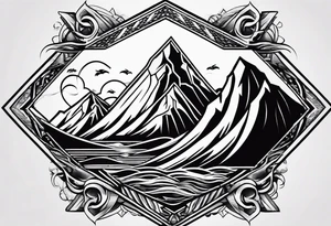 Mountains and ocean waves crashing diamond shape tattoo idea