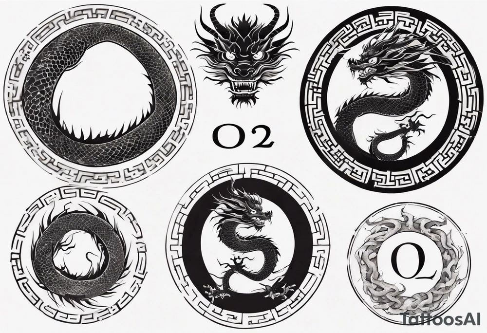 Chinese dragon in a circular shape with "02.03" written on its skin tattoo idea