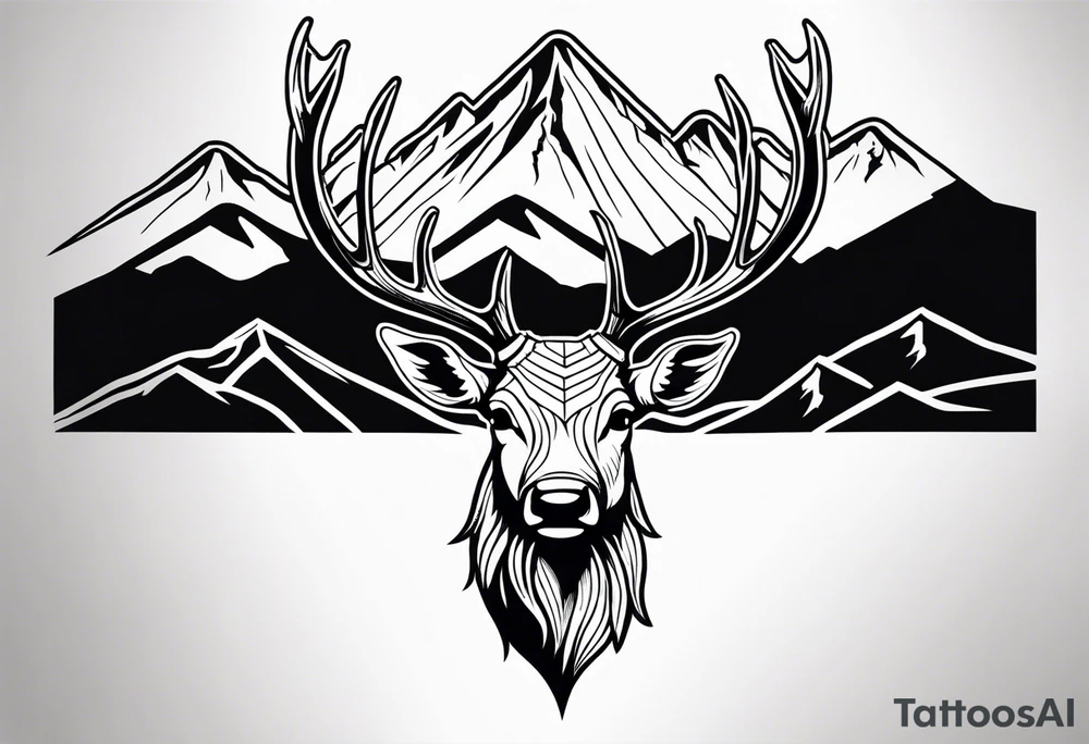 arrowhead outline with an elk and mountains inside of it tattoo idea