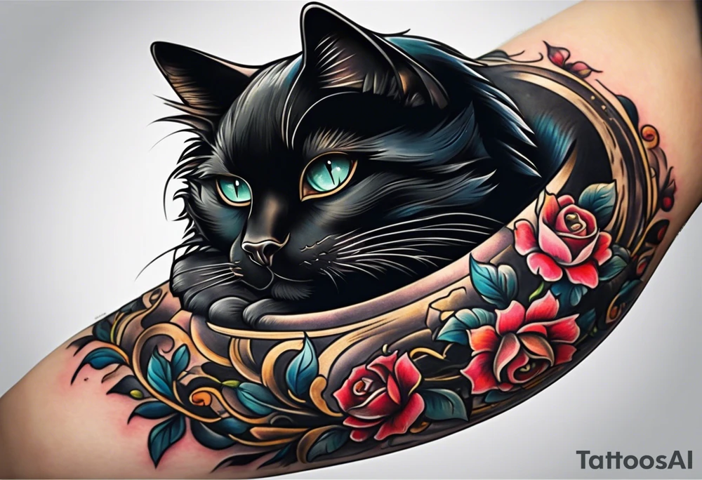 Black cat laying inside arm similar to tattoos in my favourite album tattoo idea