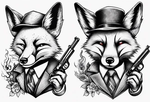 a fox holding a gun and smoking a coggarte tattoo idea