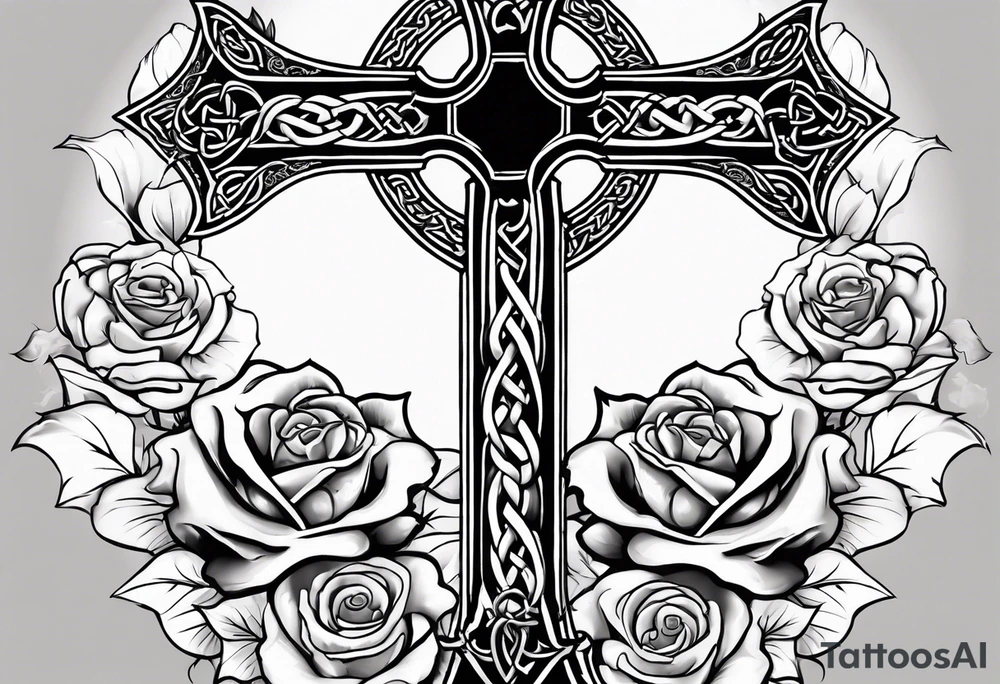 Celtic cross impaled by a rose tattoo idea