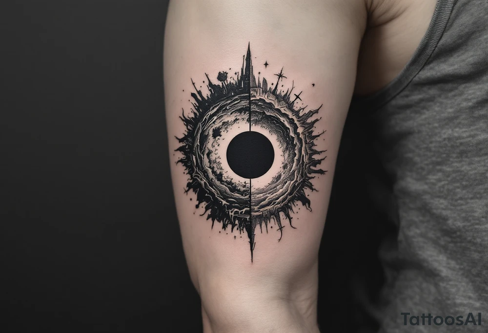 2 different worlds on both sides of a black hole tattoo idea