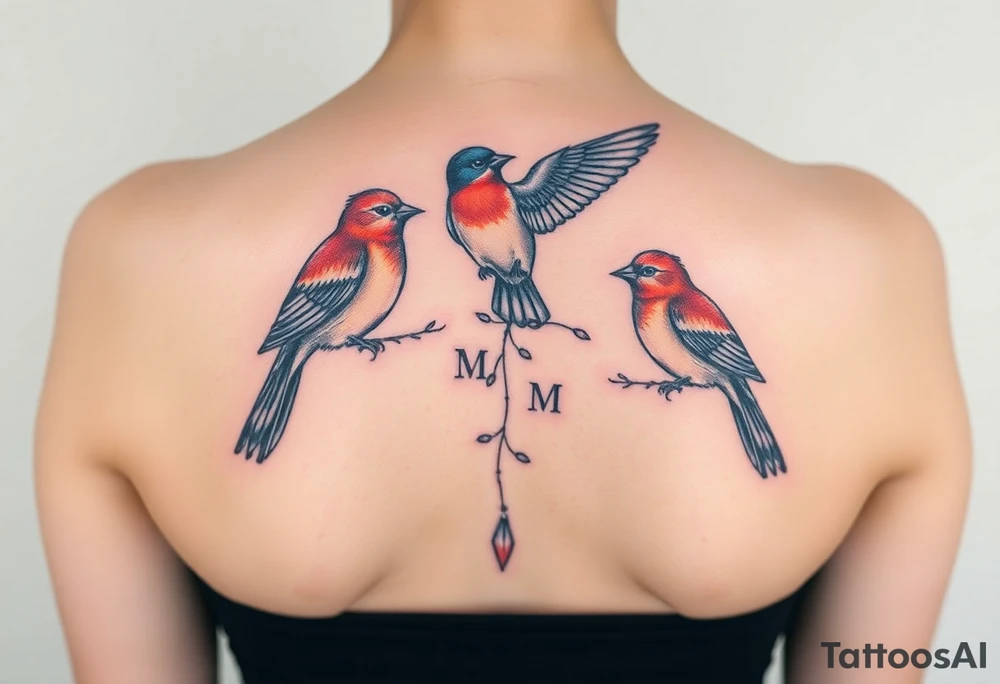Mom bird and three birds tattoo idea