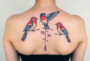 Mom bird and three birds tattoo idea