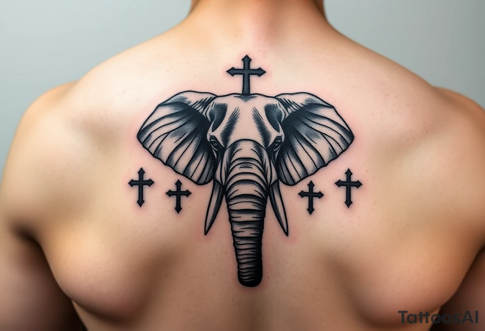 Elephant with 3 crosses tattoo idea